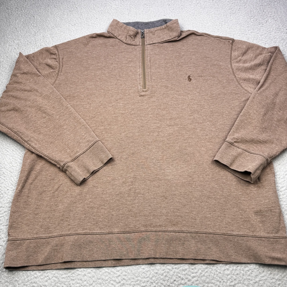 Polo Ralph Lauren Sweater Mens 2XL Brown Quarter Zip Pullover Luxury Jersey